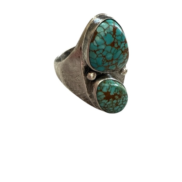 Navajo Silver Nevada Blue Turquoise Ring - Picture 10 of 11